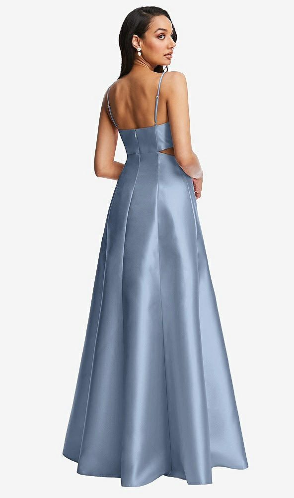 Back View - Cloudy Open Neckline Cutout Satin Twill A-Line Gown with Pockets