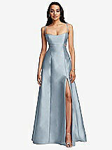 Front View Thumbnail - Mist Open Neckline Cutout Satin Twill A-Line Gown with Pockets