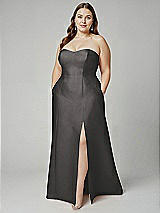 Alt View 1 Thumbnail - Caviar Gray Strapless A-line Satin Gown with Modern Bow Detail