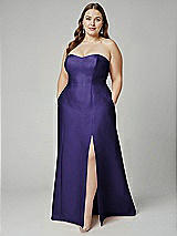 Alt View 1 Thumbnail - Grape Strapless A-line Satin Gown with Modern Bow Detail