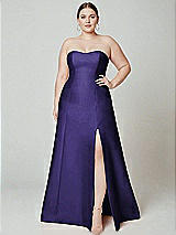 Alt View 2 Thumbnail - Grape Strapless A-line Satin Gown with Modern Bow Detail