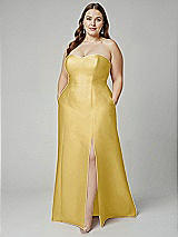 Alt View 1 Thumbnail - Maize Strapless A-line Satin Gown with Modern Bow Detail