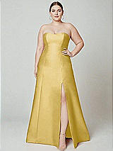 Alt View 2 Thumbnail - Maize Strapless A-line Satin Gown with Modern Bow Detail