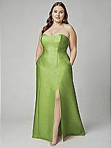Alt View 1 Thumbnail - Mojito Strapless A-line Satin Gown with Modern Bow Detail