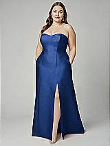 Alt View 1 Thumbnail - Classic Blue Strapless A-line Satin Gown with Modern Bow Detail