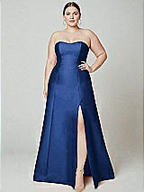 Alt View 2 Thumbnail - Classic Blue Strapless A-line Satin Gown with Modern Bow Detail