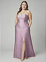 Alt View 1 Thumbnail - Suede Rose Strapless A-line Satin Gown with Modern Bow Detail