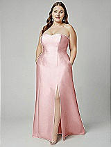 Alt View 1 Thumbnail - Ballet Pink Strapless A-line Satin Gown with Modern Bow Detail