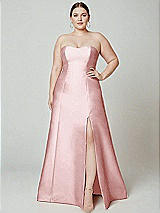Alt View 2 Thumbnail - Ballet Pink Strapless A-line Satin Gown with Modern Bow Detail