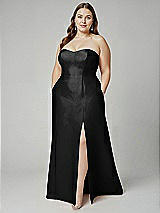Alt View 1 Thumbnail - Black Strapless A-line Satin Gown with Modern Bow Detail