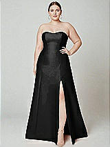 Alt View 2 Thumbnail - Black Strapless A-line Satin Gown with Modern Bow Detail