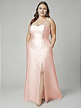 Alt View 1 Thumbnail - Blush Strapless A-line Satin Gown with Modern Bow Detail