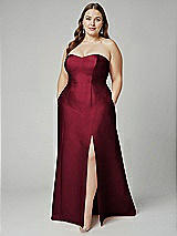 Alt View 1 Thumbnail - Burgundy Strapless A-line Satin Gown with Modern Bow Detail