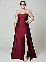 Alt View 2 Thumbnail - Burgundy Strapless A-line Satin Gown with Modern Bow Detail