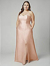 Alt View 1 Thumbnail - Cameo Strapless A-line Satin Gown with Modern Bow Detail