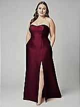 Alt View 1 Thumbnail - Cabernet Strapless A-line Satin Gown with Modern Bow Detail