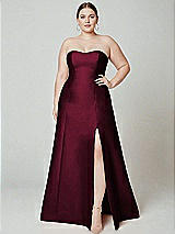 Alt View 2 Thumbnail - Cabernet Strapless A-line Satin Gown with Modern Bow Detail