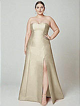 Alt View 2 Thumbnail - Champagne Strapless A-line Satin Gown with Modern Bow Detail