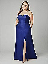 Alt View 1 Thumbnail - Cobalt Blue Strapless A-line Satin Gown with Modern Bow Detail