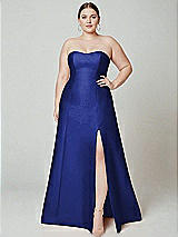 Alt View 2 Thumbnail - Cobalt Blue Strapless A-line Satin Gown with Modern Bow Detail