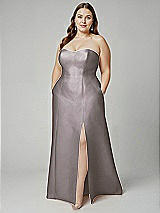 Alt View 1 Thumbnail - Cashmere Gray Strapless A-line Satin Gown with Modern Bow Detail