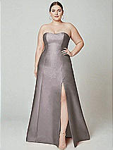 Alt View 2 Thumbnail - Cashmere Gray Strapless A-line Satin Gown with Modern Bow Detail