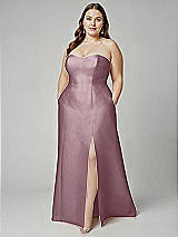 Alt View 1 Thumbnail - Dusty Rose Strapless A-line Satin Gown with Modern Bow Detail