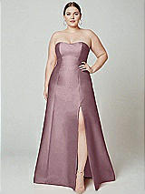 Alt View 2 Thumbnail - Dusty Rose Strapless A-line Satin Gown with Modern Bow Detail