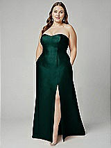 Alt View 1 Thumbnail - Evergreen Strapless A-line Satin Gown with Modern Bow Detail