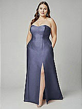 Alt View 1 Thumbnail - French Blue Strapless A-line Satin Gown with Modern Bow Detail