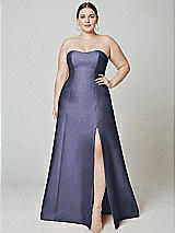 Alt View 2 Thumbnail - French Blue Strapless A-line Satin Gown with Modern Bow Detail
