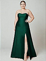 Alt View 2 Thumbnail - Hunter Green Strapless A-line Satin Gown with Modern Bow Detail