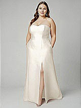 Alt View 1 Thumbnail - Ivory Strapless A-line Satin Gown with Modern Bow Detail