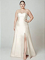 Alt View 2 Thumbnail - Ivory Strapless A-line Satin Gown with Modern Bow Detail