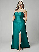 Alt View 1 Thumbnail - Jade Strapless A-line Satin Gown with Modern Bow Detail