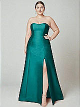 Alt View 2 Thumbnail - Jade Strapless A-line Satin Gown with Modern Bow Detail