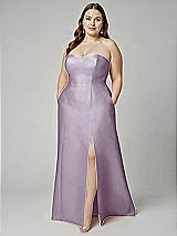 Alt View 1 Thumbnail - Lilac Haze Strapless A-line Satin Gown with Modern Bow Detail