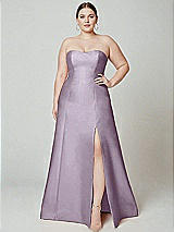 Alt View 2 Thumbnail - Lilac Haze Strapless A-line Satin Gown with Modern Bow Detail