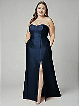 Alt View 1 Thumbnail - Midnight Navy Strapless A-line Satin Gown with Modern Bow Detail