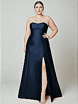 Alt View 2 Thumbnail - Midnight Navy Strapless A-line Satin Gown with Modern Bow Detail