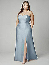 Alt View 1 Thumbnail - Mist Strapless A-line Satin Gown with Modern Bow Detail