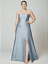 Alt View 2 Thumbnail - Mist Strapless A-line Satin Gown with Modern Bow Detail