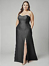 Alt View 1 Thumbnail - Pewter Strapless A-line Satin Gown with Modern Bow Detail