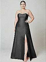 Alt View 2 Thumbnail - Pewter Strapless A-line Satin Gown with Modern Bow Detail