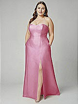 Alt View 1 Thumbnail - Powder Pink Strapless A-line Satin Gown with Modern Bow Detail