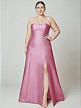 Alt View 2 Thumbnail - Powder Pink Strapless A-line Satin Gown with Modern Bow Detail