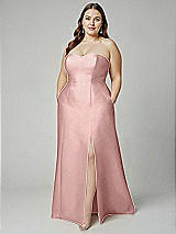 Alt View 1 Thumbnail - Rose - PANTONE Rose Quartz Strapless A-line Satin Gown with Modern Bow Detail