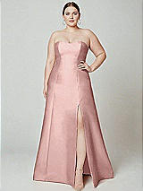 Alt View 2 Thumbnail - Rose - PANTONE Rose Quartz Strapless A-line Satin Gown with Modern Bow Detail
