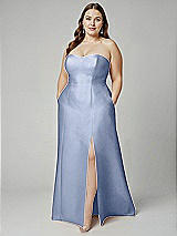 Alt View 1 Thumbnail - Sky Blue Strapless A-line Satin Gown with Modern Bow Detail