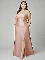 Alt View 1 Thumbnail - Toasted Sugar Strapless A-line Satin Gown with Modern Bow Detail